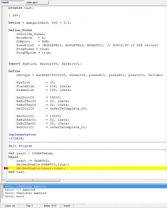 set ser enable compiler fehler