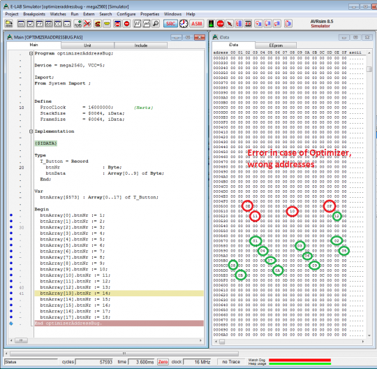 simulator showing optimizer bug