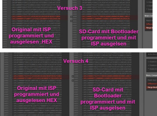 Unterschied in HEX Files Versuch 3 und 4