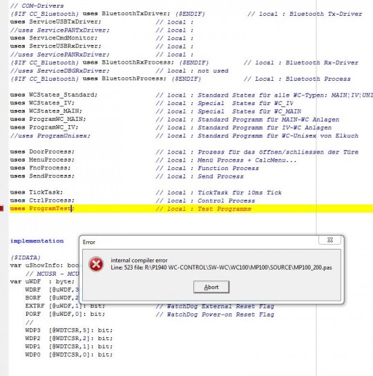 internal compiler error - EAccessViolation in Modul avrco.exe...