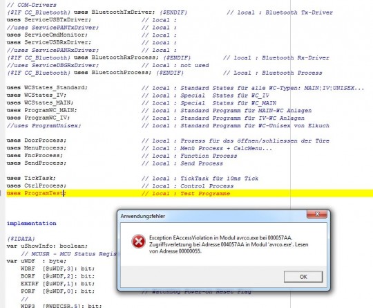 internal compiler error - EAccessViolation in Modul avrco.exe...