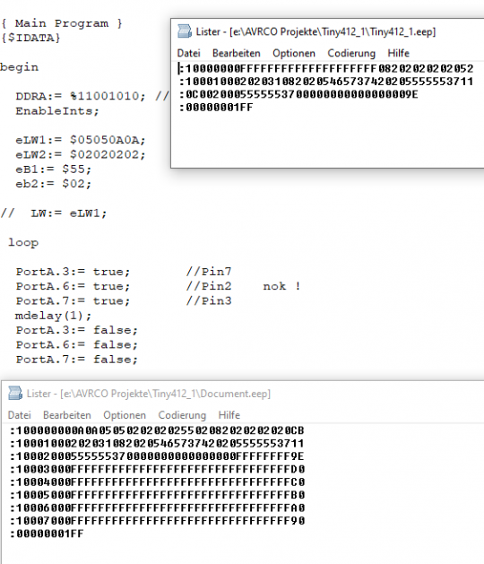 Tiny412 mit ICE programmiert, angepasste Avrco.exe